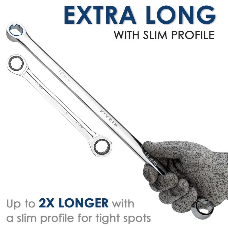 YIYEIE 5-Piece Extra Long Box End Wrench Set, Metric 8mm-19mm, 6 Point Extended Bolt Extractor Wrench, CR-V Labor-Saving Aviation Spanner with EVA Foam - Image 4