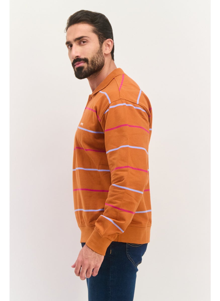 OBEY Men Regular Fit Long Sleeve Stripe Polo Shirt, Brown  - Image 2