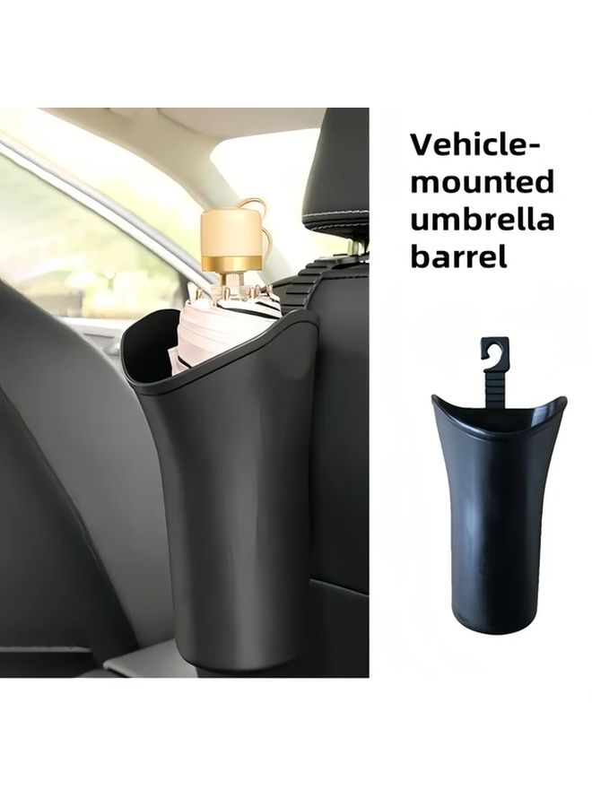 Black Car Trash Can And Foldable Umbrella Holder With Cup Holder Storage Organizer - Image 1