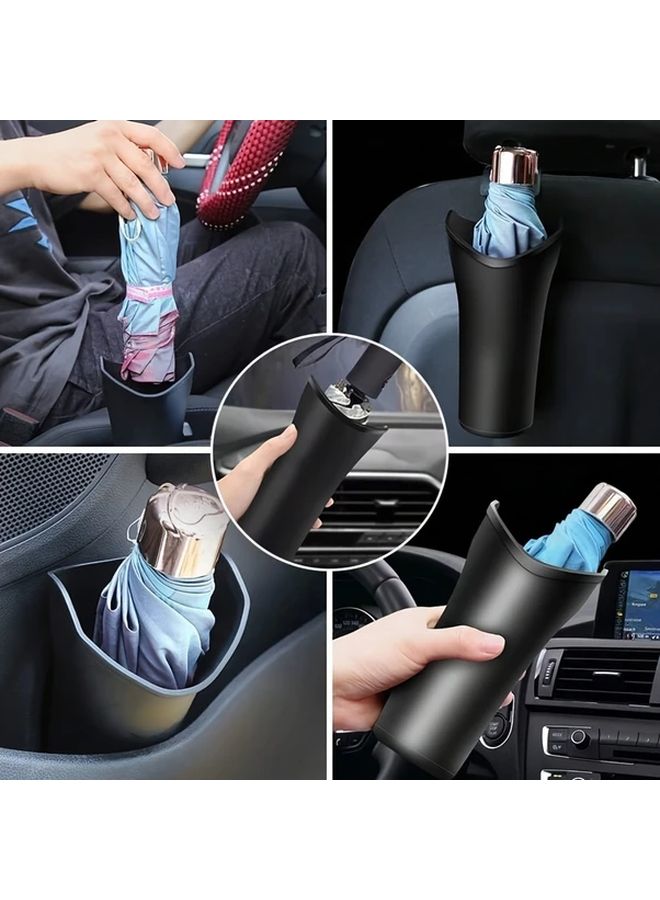 Black Car Trash Can And Foldable Umbrella Holder With Cup Holder Storage Organizer - Image 3