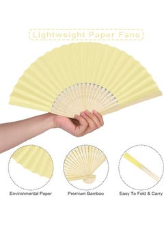 Ocean Paper Folding Fans, Chinese Bamboo Paper Pocket Fan, Vintage Handheld Fan, Handmade DIY Folding Fan for Wedding Gift, Party, DIY, Home Decoration, Yellow  - Image 3
