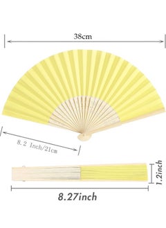 Ocean Paper Folding Fans, Chinese Bamboo Paper Pocket Fan, Vintage Handheld Fan, Handmade DIY Folding Fan for Wedding Gift, Party, DIY, Home Decoration, Yellow  - Image 2