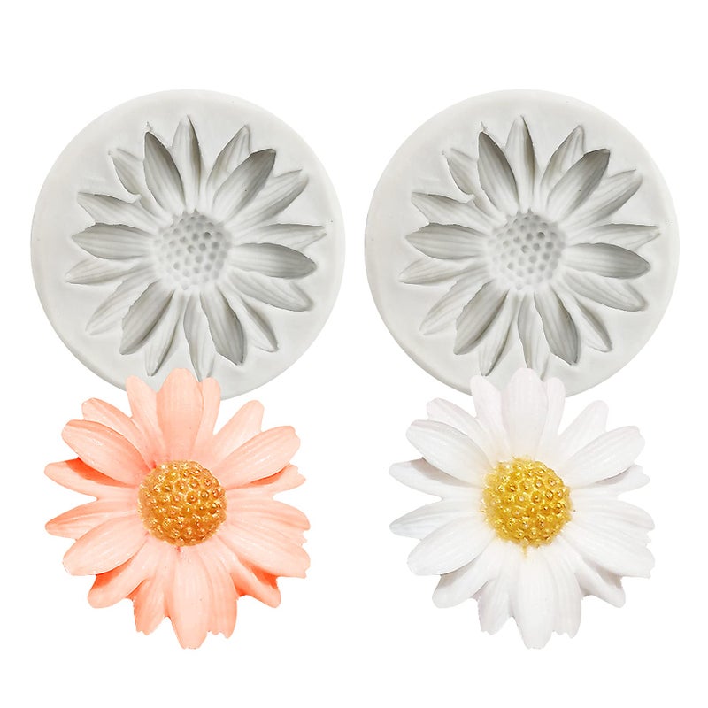 قالب سيليكون زهور لعمل كعكة الفوندان - قالب أقحوان لتزيين الكعك والشوكولاتة والحلويات والطين البوليمري ومشاريع صناعة الصابون 2 قطعة