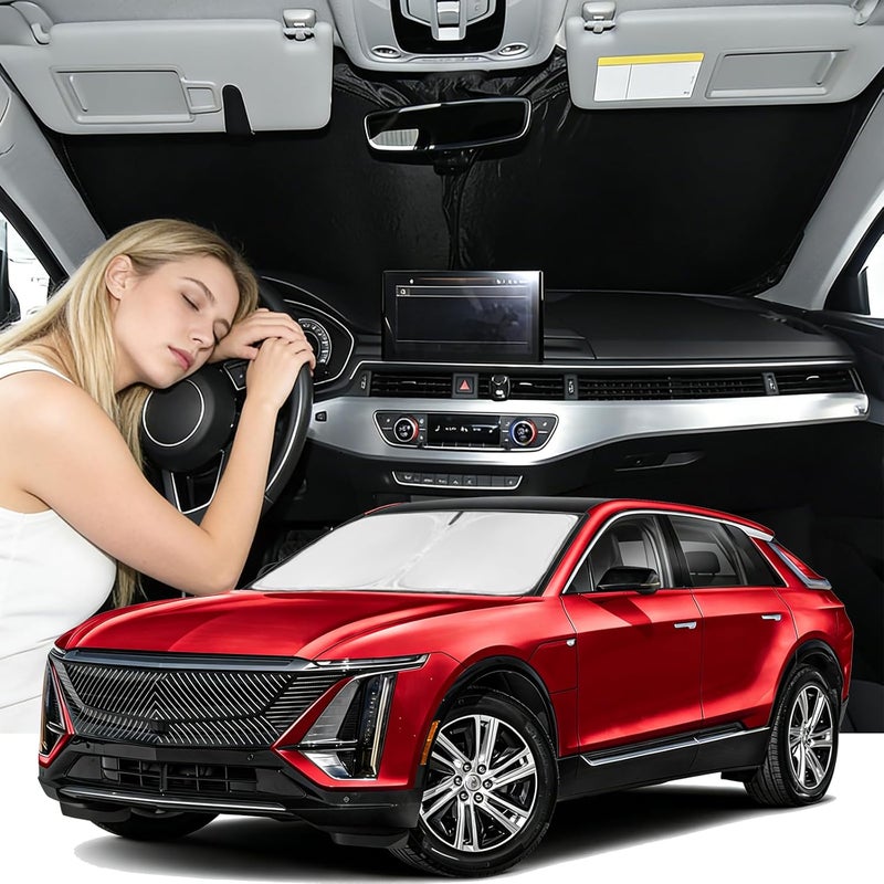 ZOIBV Windshield Sunshade for Cadillac Lyriq 2023-2026 Sun Shade Car Windshield Accessories Technology Upgrade 4 Layers Blocks UV Rays Custom Fit Lyriq 240T Car Window Shades Windshield Keep Cool Hot & cold climate compatible - Image 1