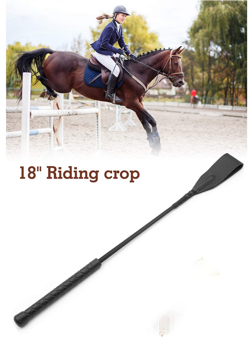 Y&D Leather Crop 18'' Whip Black Riding Horse for Horses Whips - Image 2