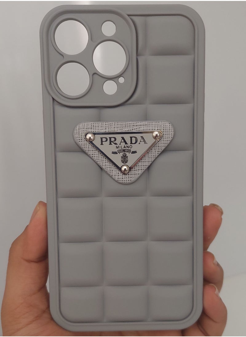 PRADA - Prada iPhone 14 pro max Case with stylish Prada design Grey Colour - Image 1