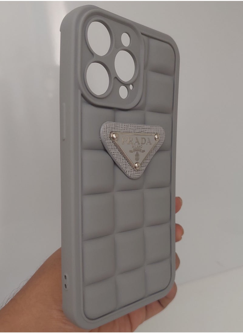 PRADA - Prada iPhone 14 pro max Case with stylish Prada design Grey Colour - Image 1