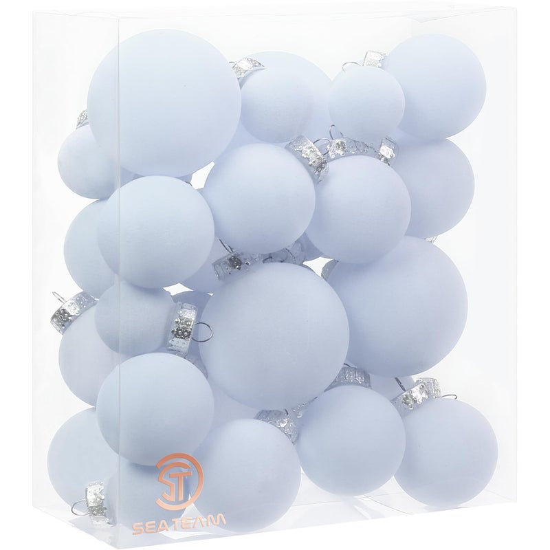 Sea Team 32-Pack Flocked Velvet Christmas Tree Ball Ornaments Set  Decorative Hanging Baubles  Shatterproof Plastic Decorations for Xmas Tree  Wreath  Garland  Multi-Sized  Babyblue - Image 1