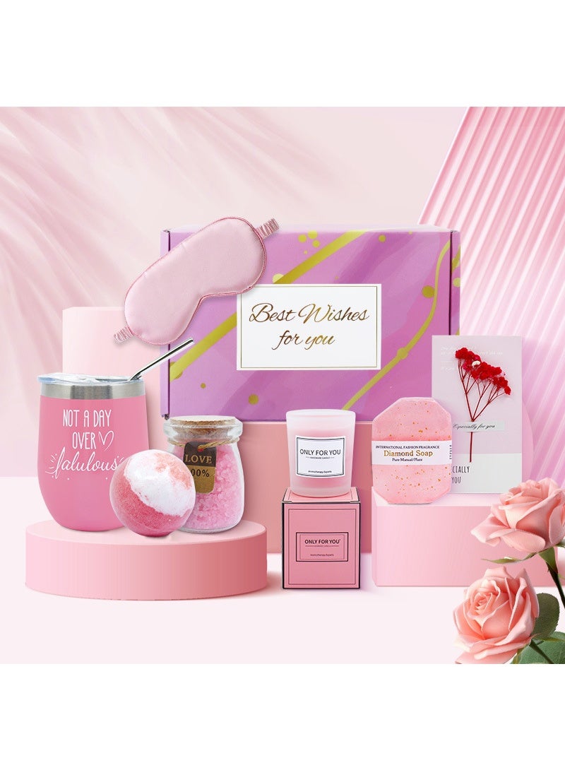 HOMESTAR Spa Gift Set for Women, 7 PCS Bath Gift Set include Vacuum cup,Bath salt,Handmade soap,Scented candles,Bath bomb,Card,Eye mask in Gift Box,  Relaxing Spa Gift Set, Unique Birthday Gift Ideas for Mom, Wife, Sister, Best Friend - Image 1