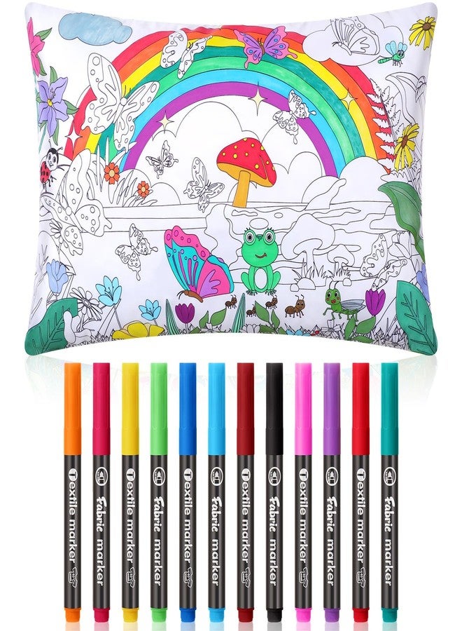 Mindsoft Coloring Craft Coloring Pillowcase Pillow Covers with 12 Pcs Markers Pens for Decoration Supplies Craft, 28.7 x 19.7 Inch (Butterfly) - Image 1