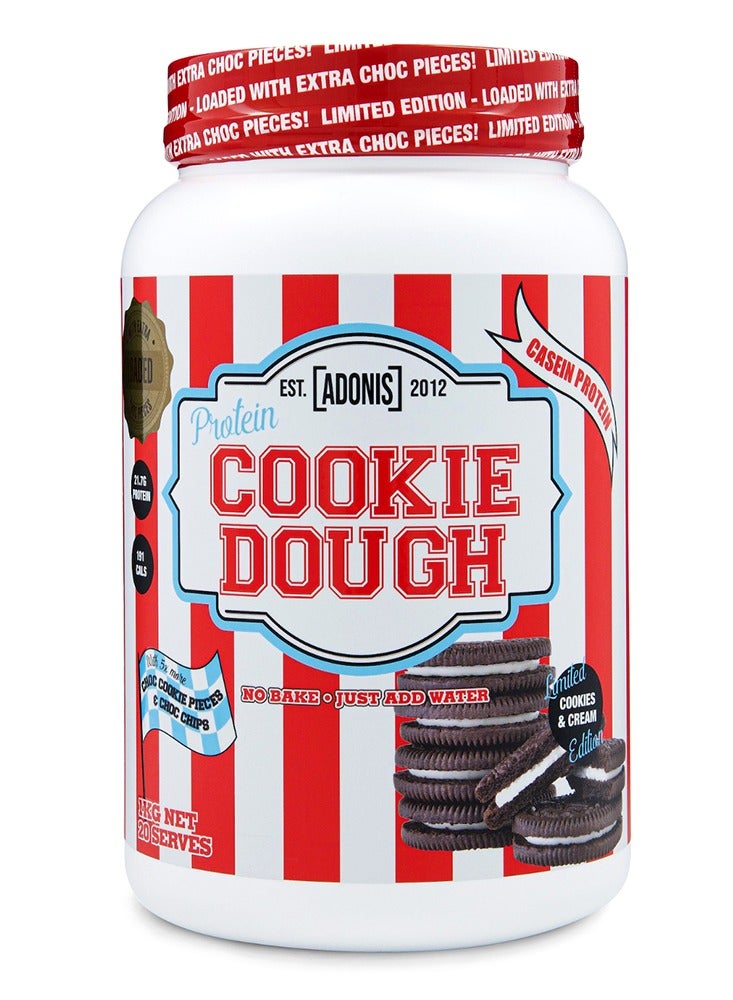 Adonis Cookie Dough, Casein Protein Cookies and Cream Flavor, 1kg