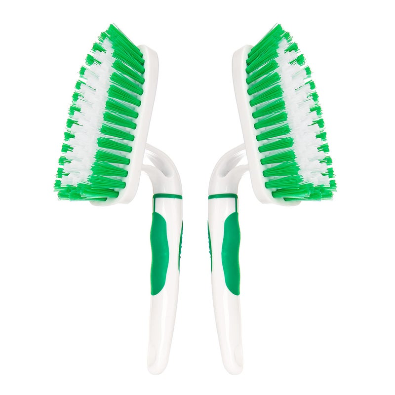 Songtaste 2-Pack Scrub Brush For Cleaning With Long Handle Medium Firm Brush Bathroom Cleaning Supplies And Bathtub Cleaner And Shower Cleaning Brush Multi-Scene Use For Kitchen Or Carpet Brush White&Green - Image 1