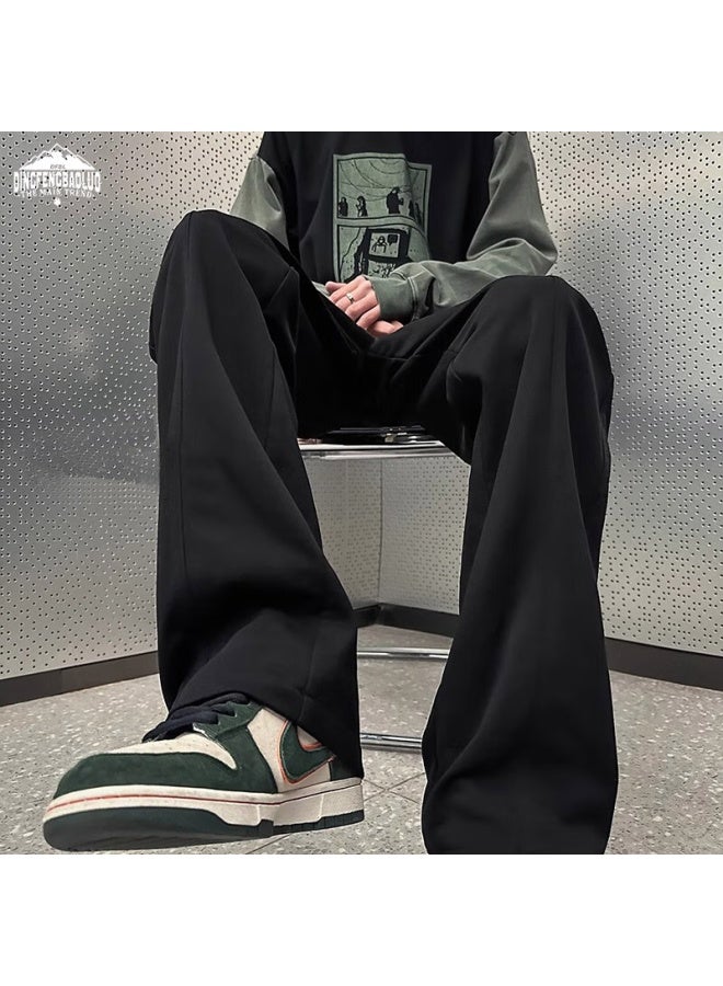 Dingfengbaoluo Casual Pants For Men, Spring And Summer, Draping Loose Straight-leg Trousers, Trendy Wide-leg Sweatpants, Dfk28, Black, XL - Image 1
