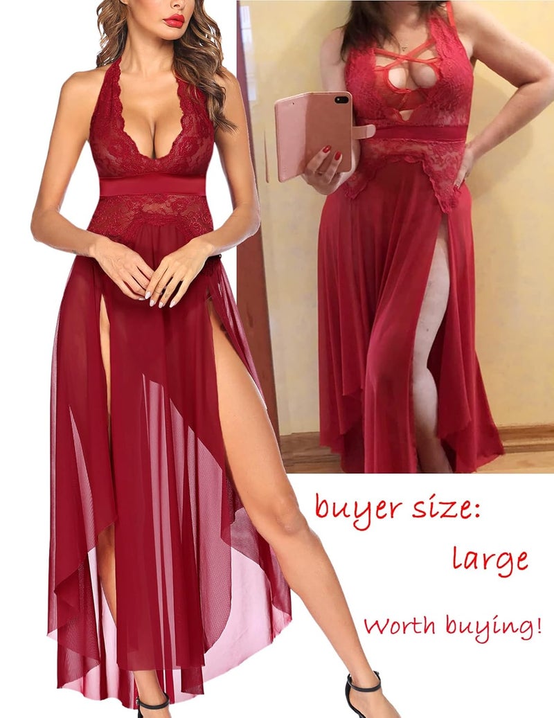 RioDebella Beera Women Lingerie Lace Babydoll Nightdress Mesh Chemise V Neck Sleepwear - Image 5