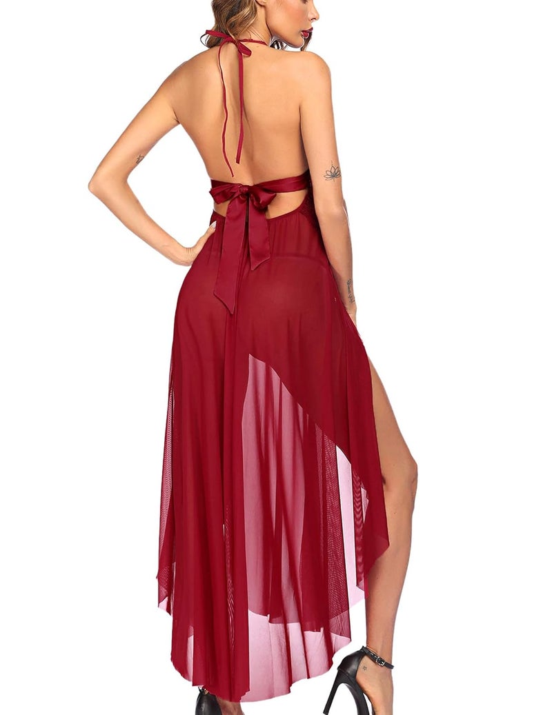 RioDebella Beera Women Lingerie Lace Babydoll Nightdress Mesh Chemise V Neck Sleepwear - Image 2