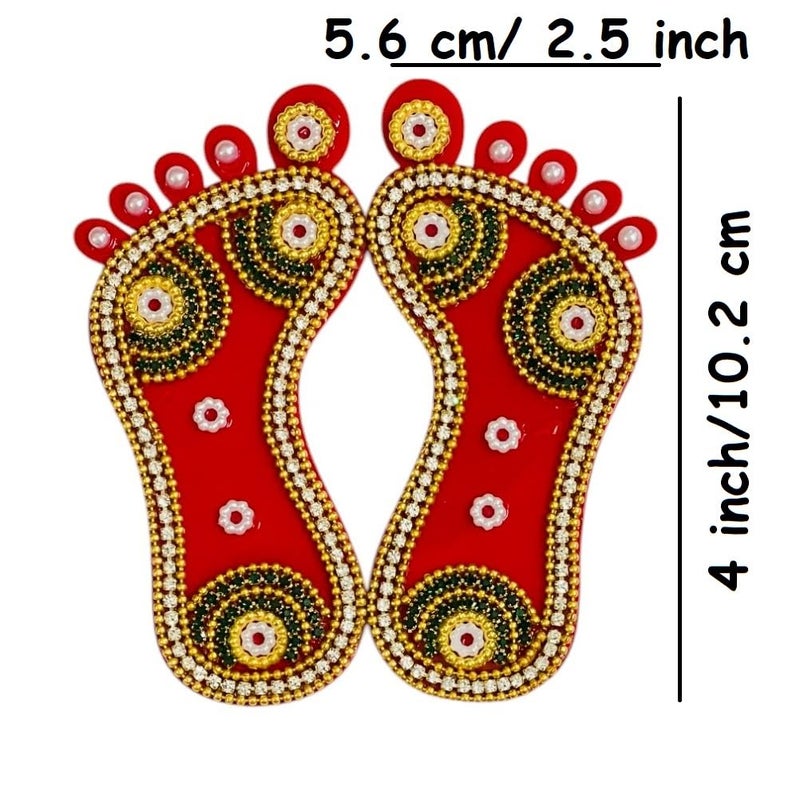 KRIWIN 2 Pairs Decorative Laxmi Charan Paduka, Embellished Footprints, Religious Festival Decor (Stones, 4 inch) - Image 3