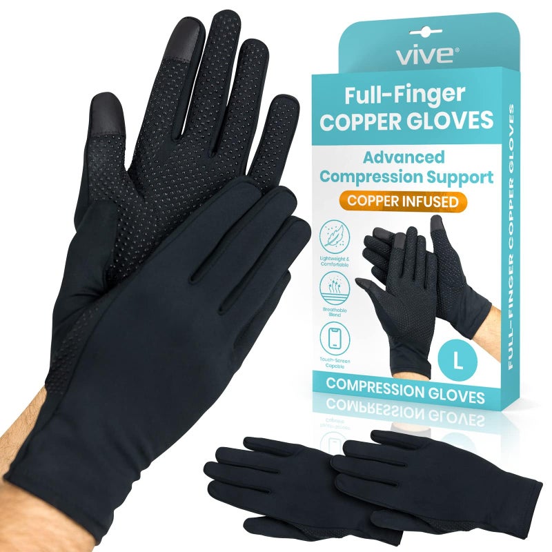 Vive Copper Arthritis Gloves - Full Hand Compression Touchscreen Finger - For Carpal Tunnel, Rheumatoid, Joint Pain, Inflammation - Flexible Wrist and Thumb Pressure Relief for Typing - For Men, Women - Image 1