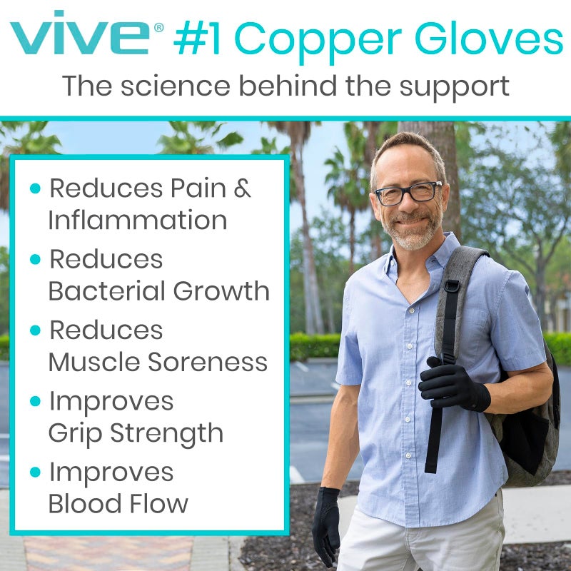Vive Copper Arthritis Gloves - Full Hand Compression Touchscreen Finger - For Carpal Tunnel, Rheumatoid, Joint Pain, Inflammation - Flexible Wrist and Thumb Pressure Relief for Typing - For Men, Women - Image 2