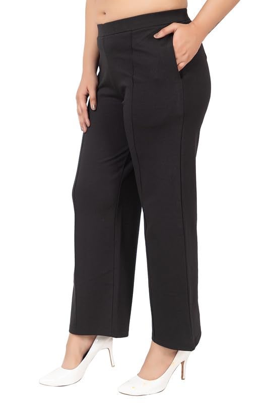 Mlada Store Mlada Women Mid Rise Wide Leg Flared Pants Elastic Waist Band Office Work Formal Wear Stretch Cotton Knit Flare Pants Utility Pockets Extra Flare Pants Trousers For Travel Black,Xl - Image 1