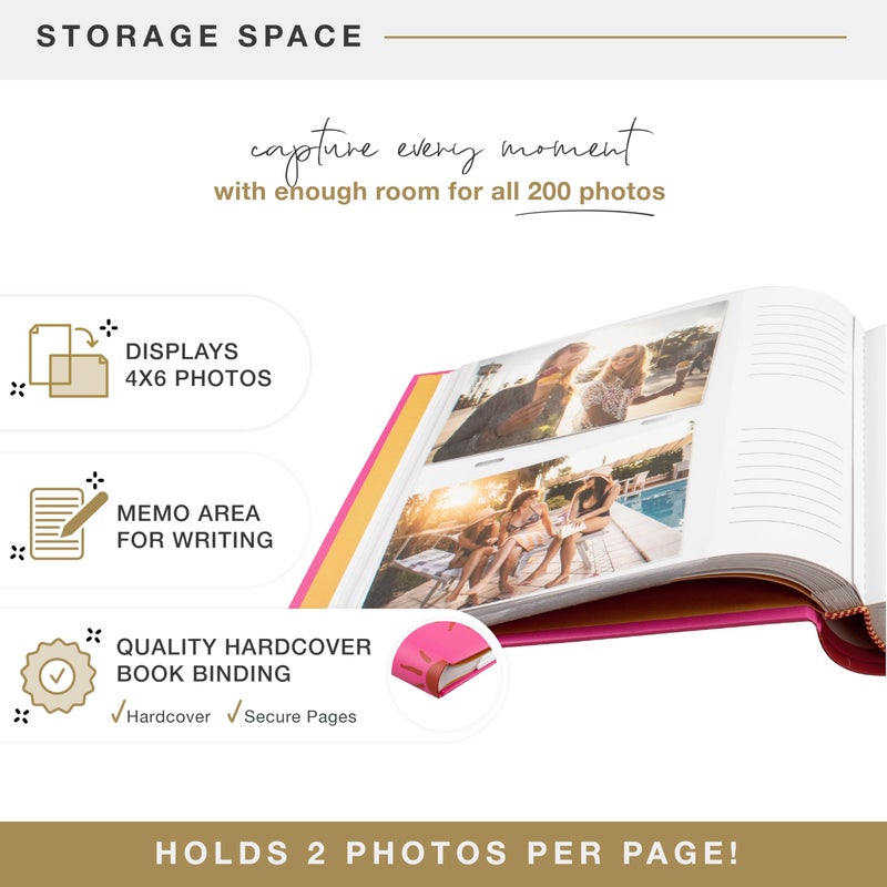 MCS Sunset and Palm Trees Pink Photo Album Holds 200 4x6 Photos with Memo Space, Clear Side-Loading Pockets â€“ Scrapbook Style Keepsake for Vacations & More â€“ A Thoughtful Gift - Image 4