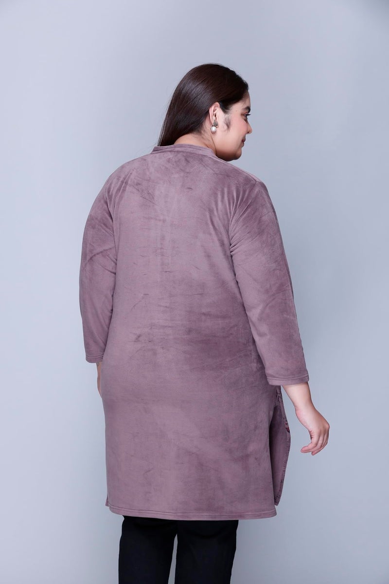 In Love Women's Winter Wear Warm Raising Velvet Full Sleeve Printed Regular Fit Kurti For Plus Size Fashion, SSKR2103_XXL, Purple - Image 3