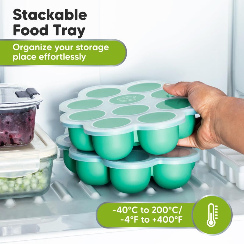 KeaBabies Silicone Food Freezer Trays with Lid, 2oz x 10 Pods Baby Food Storage Containers, Easy Puree Meal Prep, Breast Milk Silicone Freezer Molds, Dishwasher,Microwave Safe,BPA-Free(Alpine Green) - Image 5