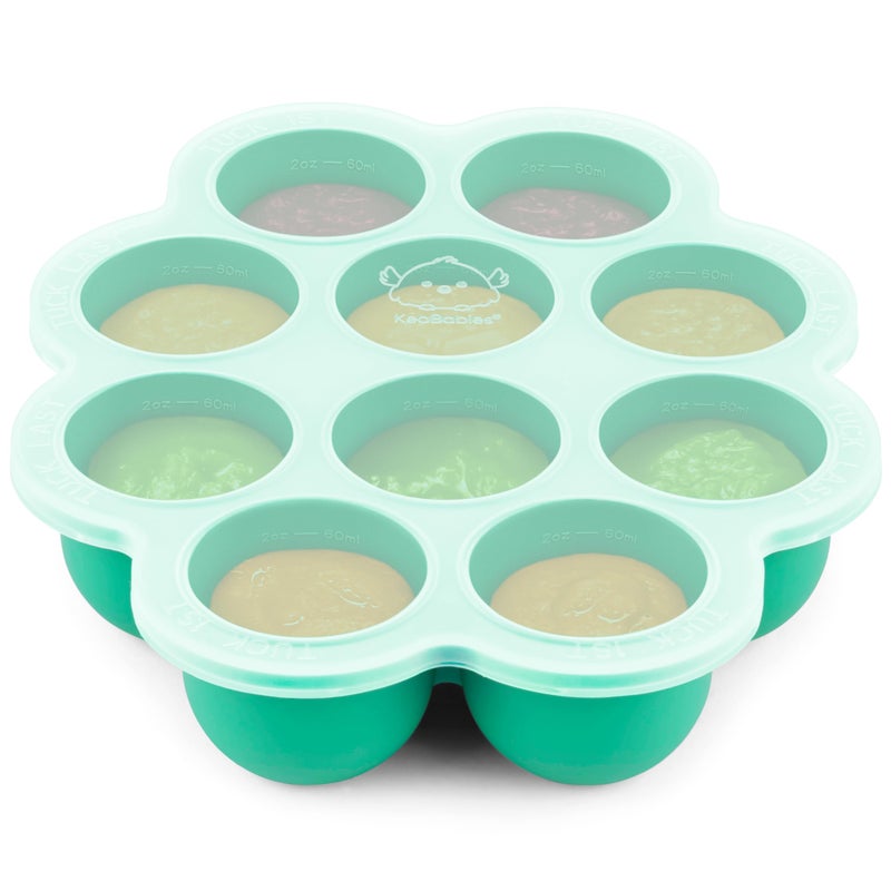 KeaBabies Silicone Food Freezer Trays with Lid, 2oz x 10 Pods Baby Food Storage Containers, Easy Puree Meal Prep, Breast Milk Silicone Freezer Molds, Dishwasher,Microwave Safe,BPA-Free(Alpine Green) - Image 1