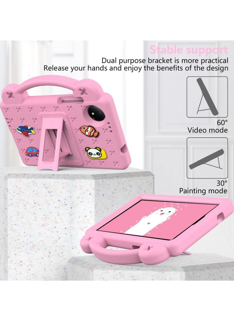 VKL - Kids Case for Xiaomi Redmi Pad SE 4G 8.7 inch 2024, EVA Silicone Shockproof Handle Kids Friendly Cover with Foldable Stand and Detachable Cartoon Doll for Redmi Pad SE 8,7 inch 2024 - Pink - Image 1