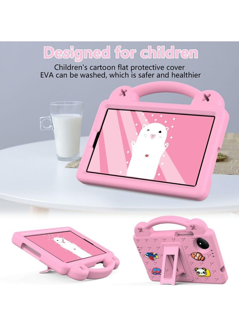 VKL - Kids Case for Xiaomi Redmi Pad SE 4G 8.7 inch 2024, EVA Silicone Shockproof Handle Kids Friendly Cover with Foldable Stand and Detachable Cartoon Doll for Redmi Pad SE 8,7 inch 2024 - Pink - Image 1