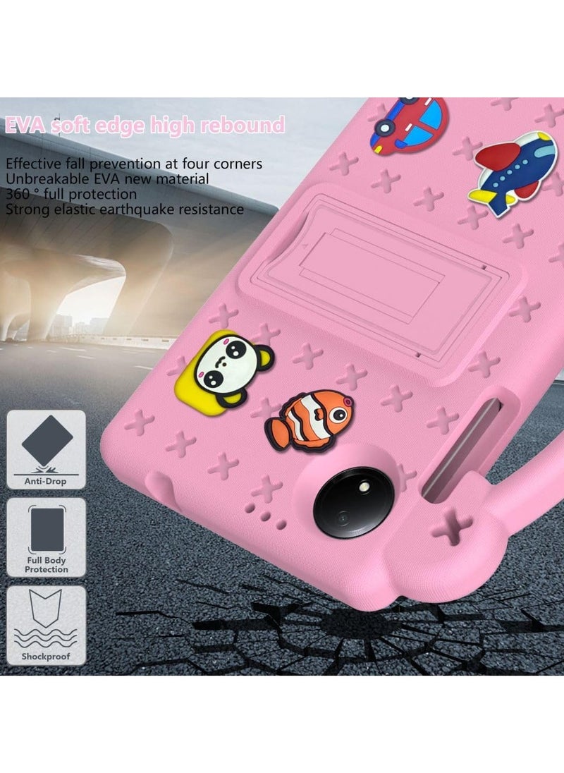 VKL - Kids Case for Xiaomi Redmi Pad SE 4G 8.7 inch 2024, EVA Silicone Shockproof Handle Kids Friendly Cover with Foldable Stand and Detachable Cartoon Doll for Redmi Pad SE 8,7 inch 2024 - Pink - Image 1