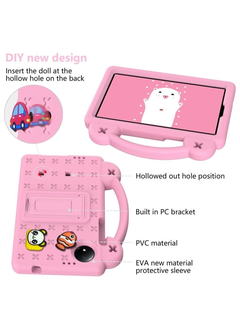 VKL - Kids Case for Xiaomi Redmi Pad SE 4G 8.7 inch 2024, EVA Silicone Shockproof Handle Kids Friendly Cover with Foldable Stand and Detachable Cartoon Doll for Redmi Pad SE 8,7 inch 2024 - Pink - Image 1