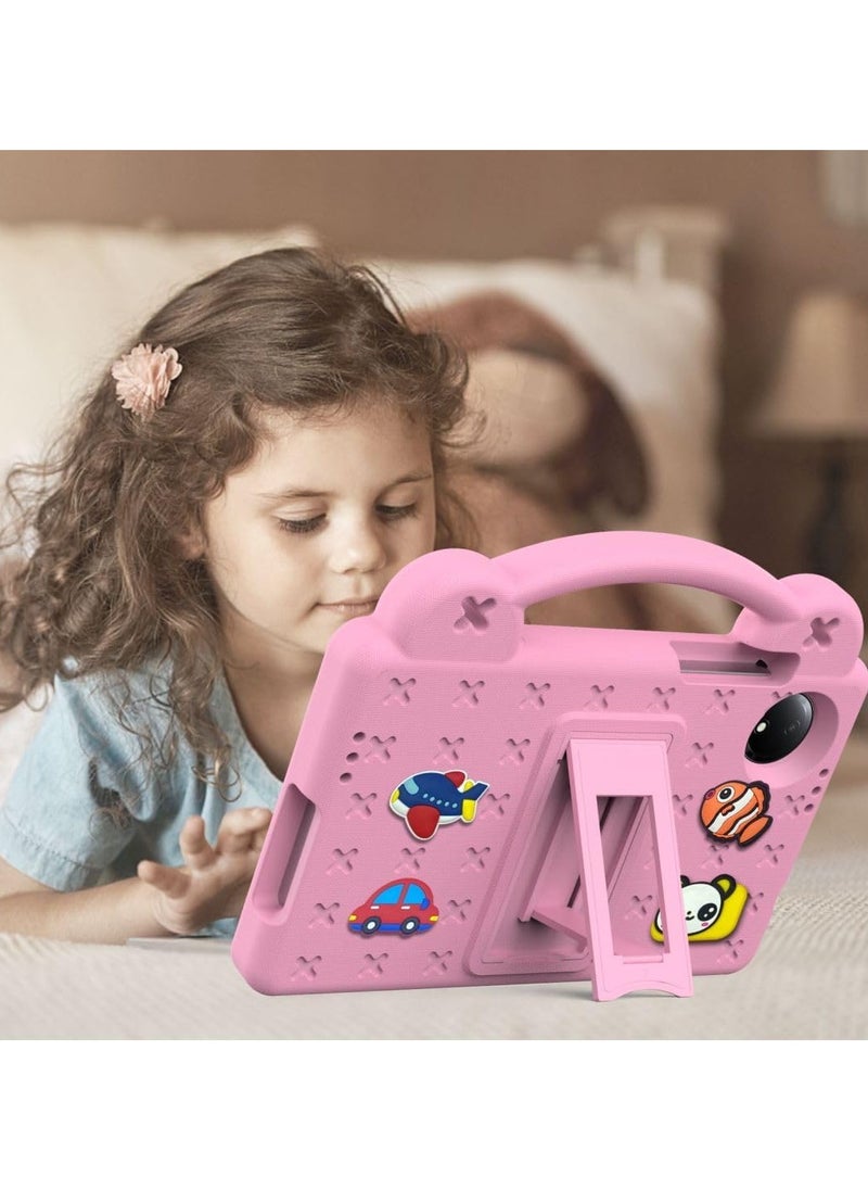 VKL - Kids Case for Xiaomi Redmi Pad SE 4G 8.7 inch 2024, EVA Silicone Shockproof Handle Kids Friendly Cover with Foldable Stand and Detachable Cartoon Doll for Redmi Pad SE 8,7 inch 2024 - Pink - Image 1