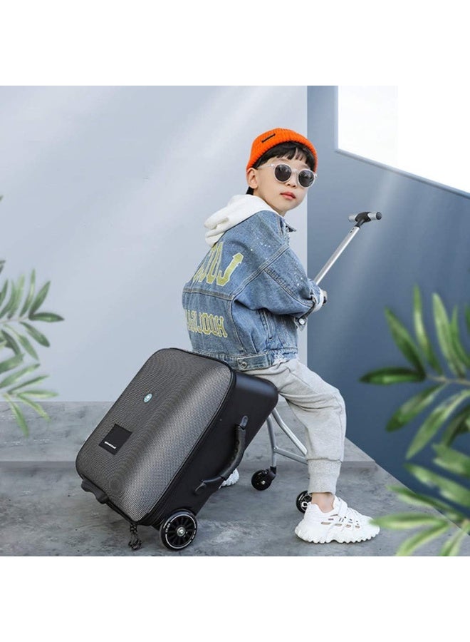 Rolling Luggage Case for Kids, Expandable Carry on Suitcase with Baby Stroller for 1-10 Years Toddler Infant, 20 Inch Children Ride On Trolley Case for Outdoor Travel (Black, With Guardrail) - Image 3