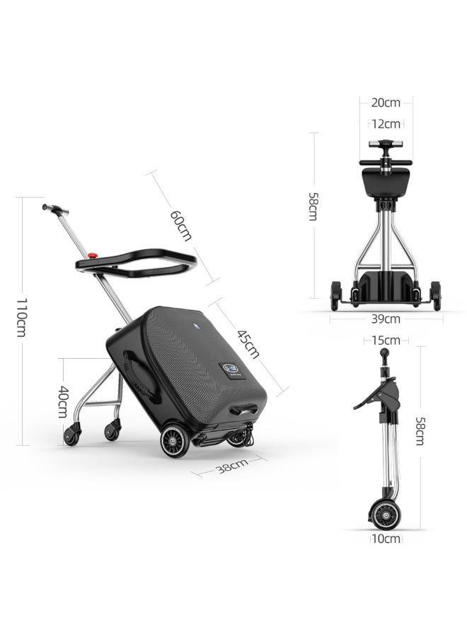 Rolling Luggage Case for Kids, Expandable Carry on Suitcase with Baby Stroller for 1-10 Years Toddler Infant, 20 Inch Children Ride On Trolley Case for Outdoor Travel (Black, With Guardrail) - Image 2