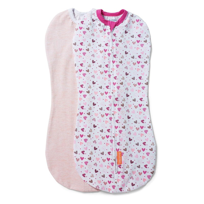 SwaddleMe بود سواتل من إنجينيتي، بسحاب مزدوج لتسهيل تغيير الحفاضات، يحسن النوم ويهدئ رد فعل الفزع، 0-2 أشهر، 1.0 توغ، عبوة من 2 - أحبك - Image 1