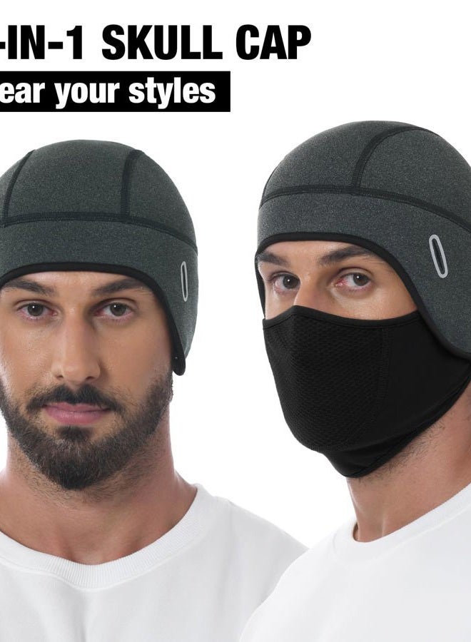 MELASA Thermal Skull Cap Helmet Liner Hat with Face Cover, Balaclava Face Mask with Glasses Holes for Cycling Motorcycle Ski Construction Worker(Black) - Image 4