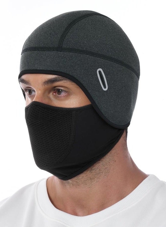 MELASA Thermal Skull Cap Helmet Liner Hat with Face Cover, Balaclava Face Mask with Glasses Holes for Cycling Motorcycle Ski Construction Worker(Black) - Image 1