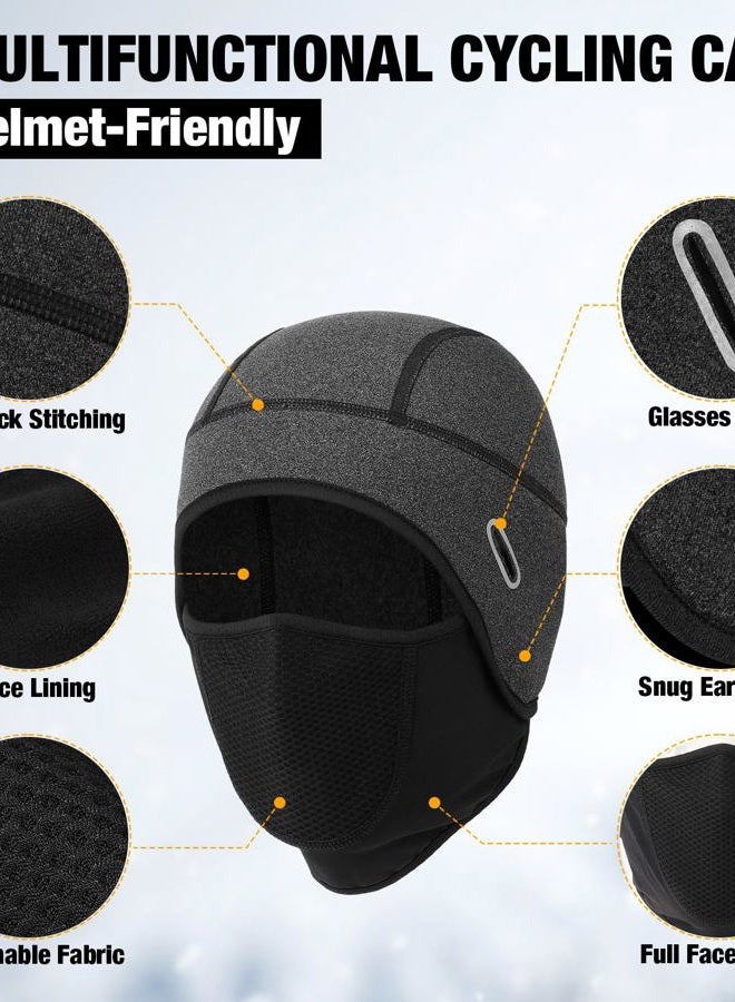MELASA Thermal Skull Cap Helmet Liner Hat with Face Cover, Balaclava Face Mask with Glasses Holes for Cycling Motorcycle Ski Construction Worker(Black) - Image 5