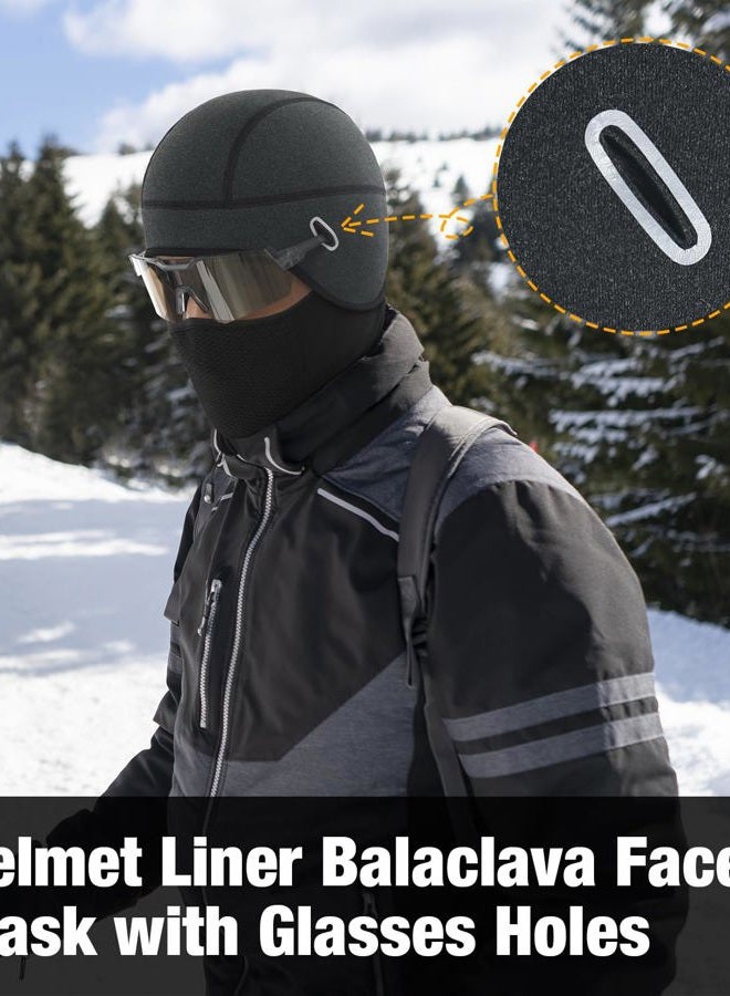 MELASA Thermal Skull Cap Helmet Liner Hat with Face Cover, Balaclava Face Mask with Glasses Holes for Cycling Motorcycle Ski Construction Worker(Black) - Image 3