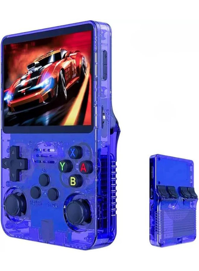 R36S Handheld Game Console, 3.5 Inch IPS Screen Open Source Linux System R36S Game Console, 64G TF Card 10+ Emulator Consola R36S with dual 3D joysticks for boys and girls |Transparent Blue