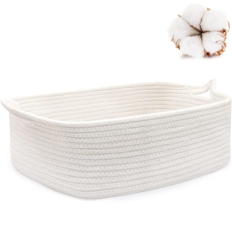 ABenkle Small Storage Basket with Handles Cotton Rope Woven Dog Cat Toy Bin Decorative Shelves Closet Organizing for Nursery Laundry Bedroom Baskets for Mothers Day Gifts 142x 11x 51