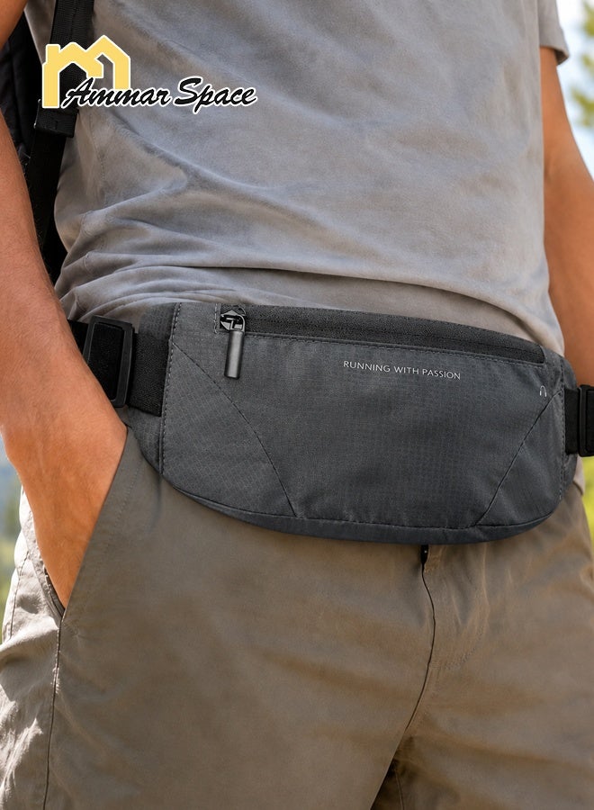 Ammar Space Running Belt Waist Bag, Lightweight Sports Fanny Pack for Men and Women, Water-Resistant Phone Waist Pack with Earphone Hole, Adjustable 65-140cm Belt for Running, Gym, Walking, Travel, Gray - Image 2