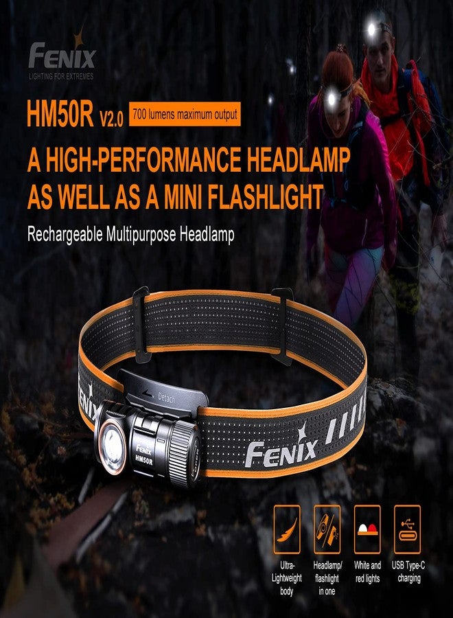 فينيكس مصباح الرأس Fenix HM50R v2.0، بقوة 700 لومن، قابل لإعادة الشحن عبر منفذ USB-C، خفيف الوزن، مزود بإضاءة بيضاء/حمراء، مع منظم Lumentac - Image 3