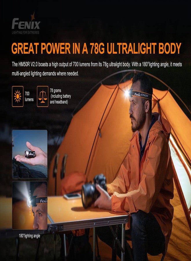 فينيكس مصباح الرأس Fenix HM50R v2.0، بقوة 700 لومن، قابل لإعادة الشحن عبر منفذ USB-C، خفيف الوزن، مزود بإضاءة بيضاء/حمراء، مع منظم Lumentac - Image 4