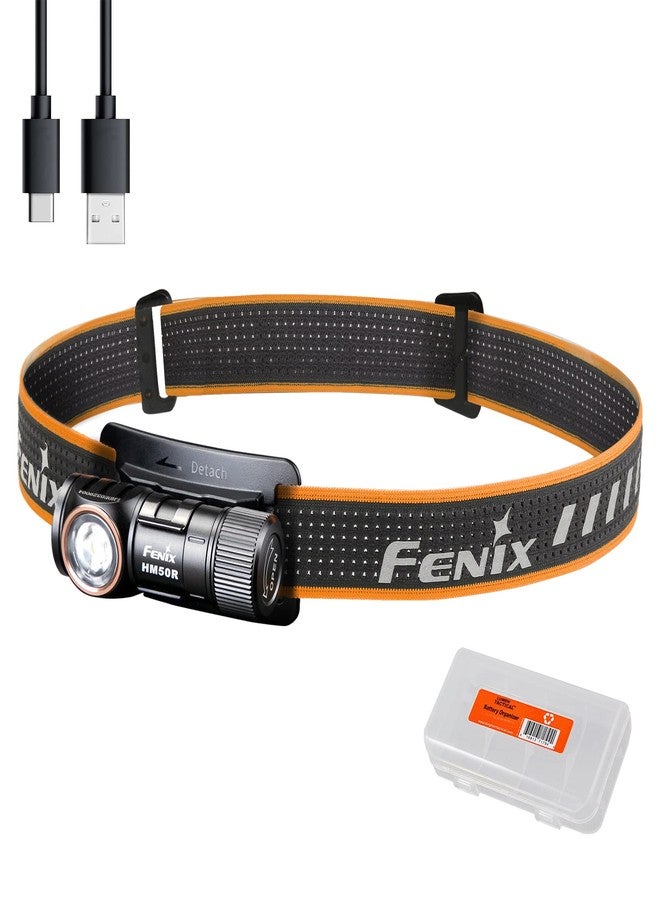 فينيكس مصباح الرأس Fenix HM50R v2.0، بقوة 700 لومن، قابل لإعادة الشحن عبر منفذ USB-C، خفيف الوزن، مزود بإضاءة بيضاء/حمراء، مع منظم Lumentac - Image 1
