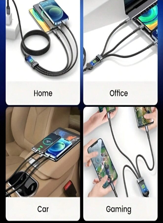 جيرلاكس كابل شحن سريع USB 3 في 1 يدعم أسلاك شحن فائقة السرعة بقدرة 100 وات، شاحن هاتف عالمي، سلك شاحن متعدد للهواتف المحمولة والأجهزة اللوحية والمزيد، كابل شاحن سريع مجدول من النايلون بطول 1.8 متر - Image 2