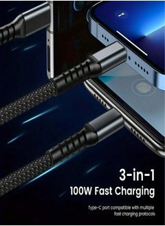 GERLAX 3-in-1 USB Fast Charging Cable support 100W Power Super Fast Charger Cords Universal Phone Charger, Multiple Charger Wire for Cellphone, Tablets and More,Nylon Braided Fast Charger Cable 1.8M  - Image 4