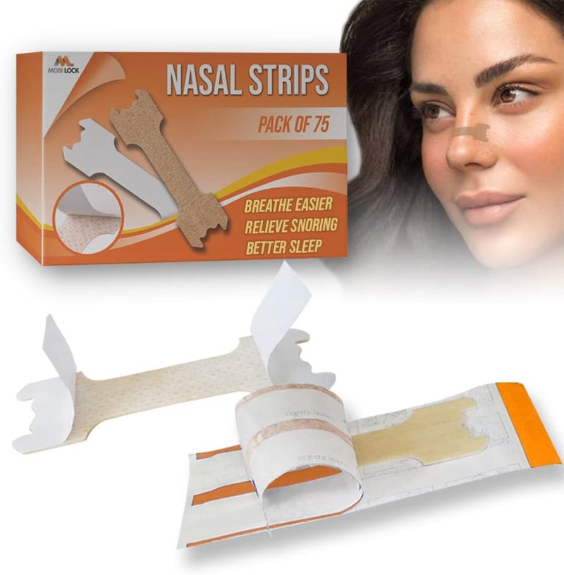 Anti-Snoring Nasal Strip - Pack of 75 Large Size Snoring Solution for Women & Men - Reduce Nose Snoring, Supports Congestion Relief - Flexible Skin-Safe Adhesive, Leaves No Glue - by Mobi Lock