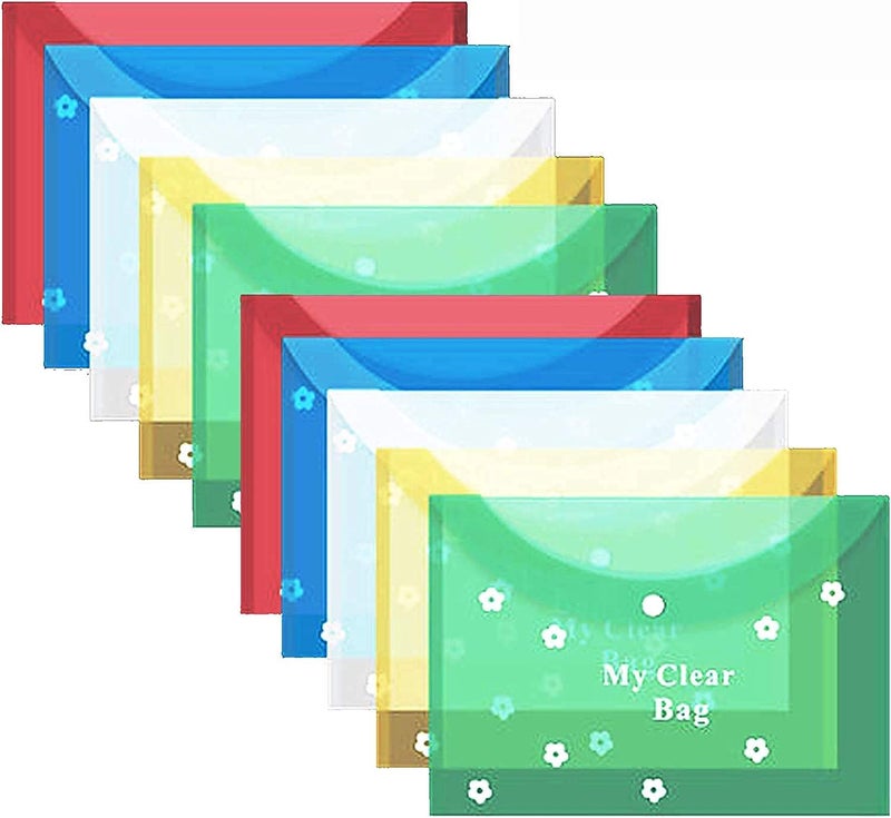 Peeplvalue My Clear Bag Pack of 12 A4 Size Green Colour Floral Design Transparent Plastic Folder, Button Closer File, Document Organizer - Image 1