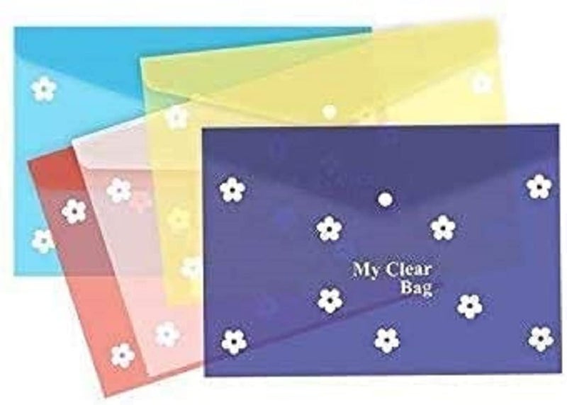 Peeplvalue My Clear Bag Pack of 12 A4 Size Green Colour Floral Design Transparent Plastic Folder, Button Closer File, Document Organizer - Image 3